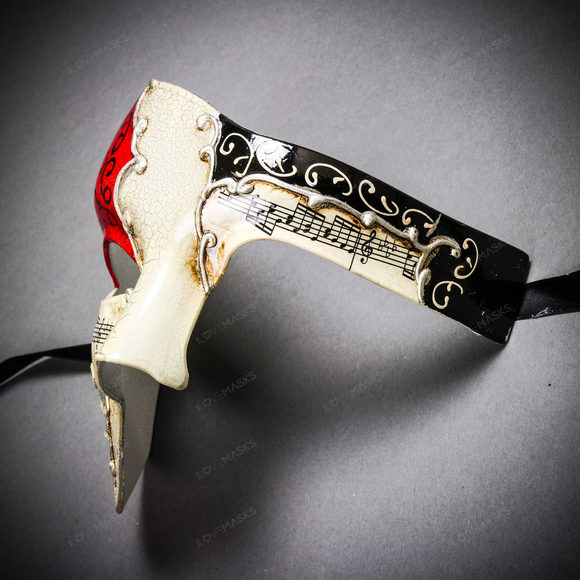 Phantom Of Opera Musical Masquerade Venetian Men Full Mask - Silver Red - Picture 4 of 8